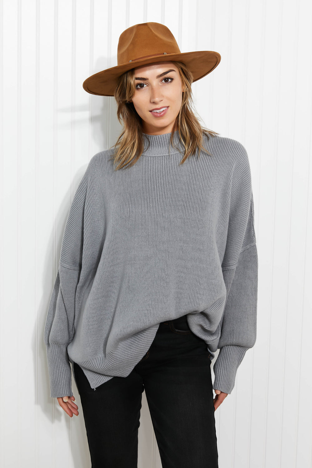 Comfort Awaits Full Size Slouchy Side Slit Sweater