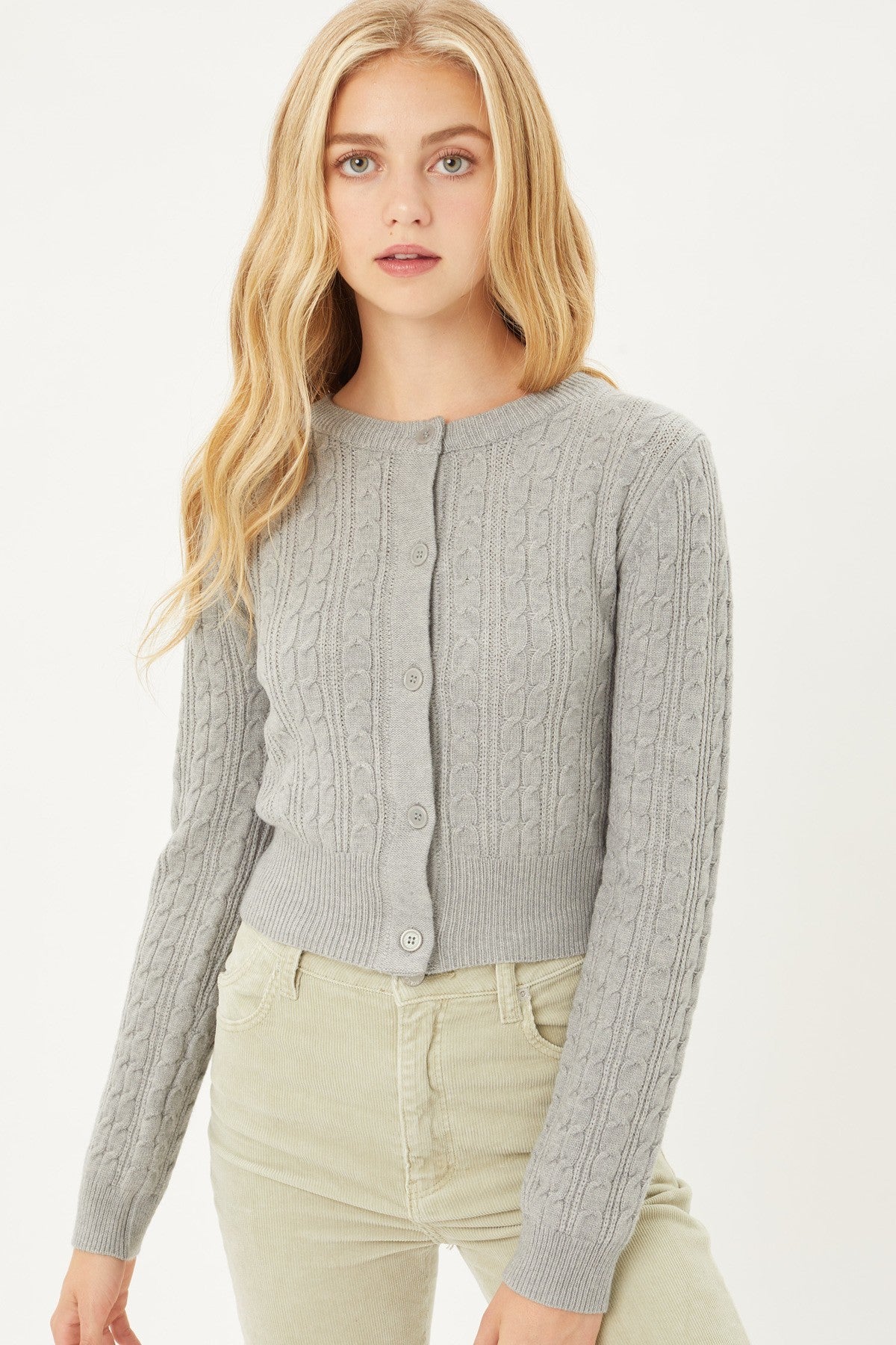 Buttoned Cable Knit Cardigan Long Sleeve Sweater