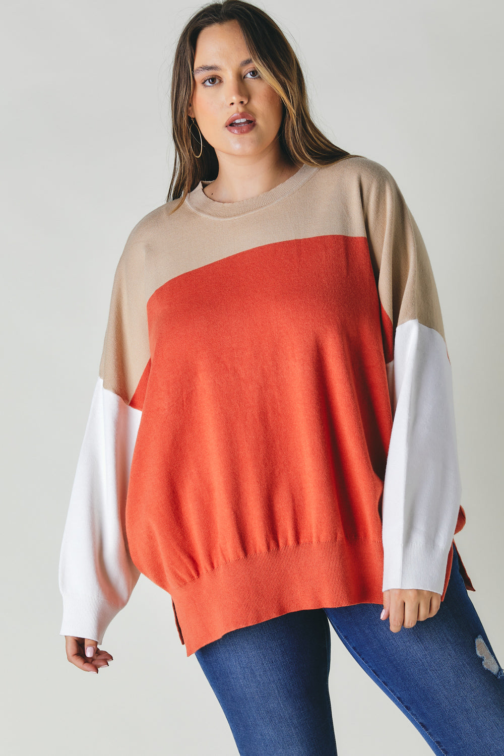 Plus Round Neck Multicolored Oversized Sweater