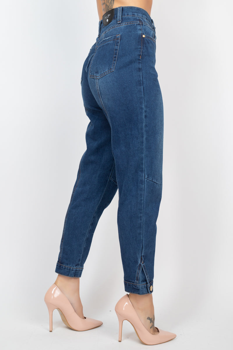 Cuffed-button Mom Jeans