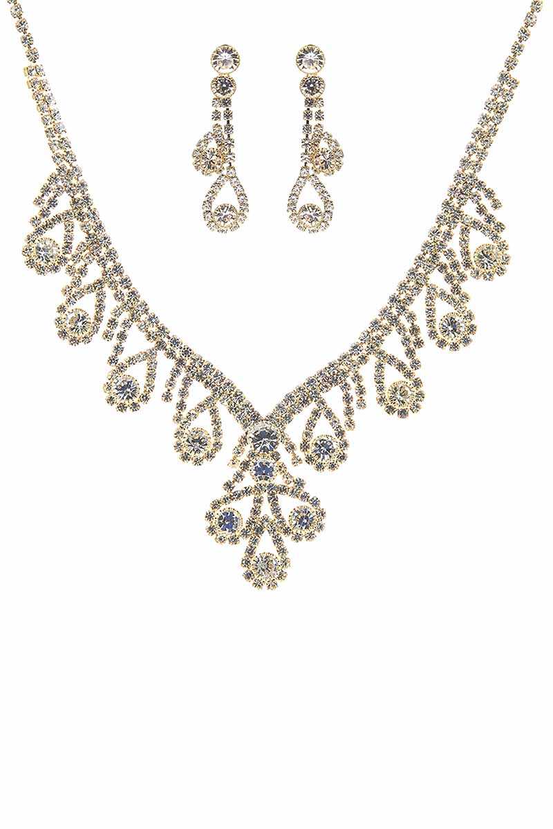 Statement Crystal Rhinestone Necklace Earring Set