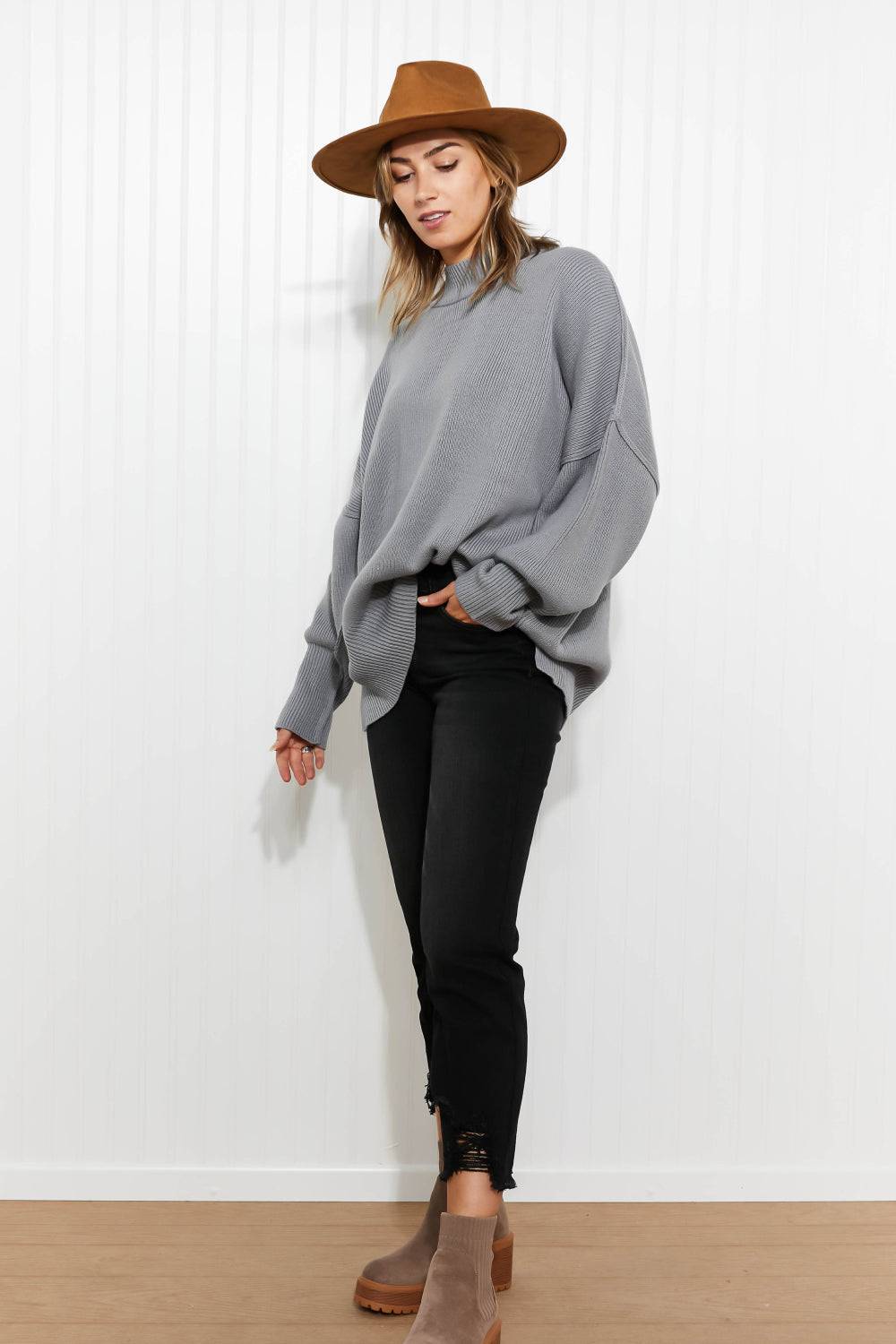 Comfort Awaits Full Size Slouchy Side Slit Sweater