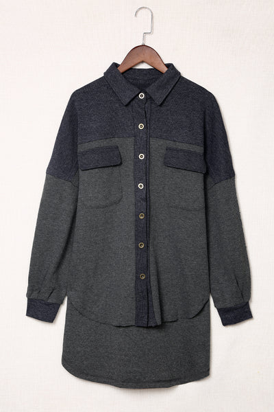Two-Tone Waffle-Knit Button Front Shacket