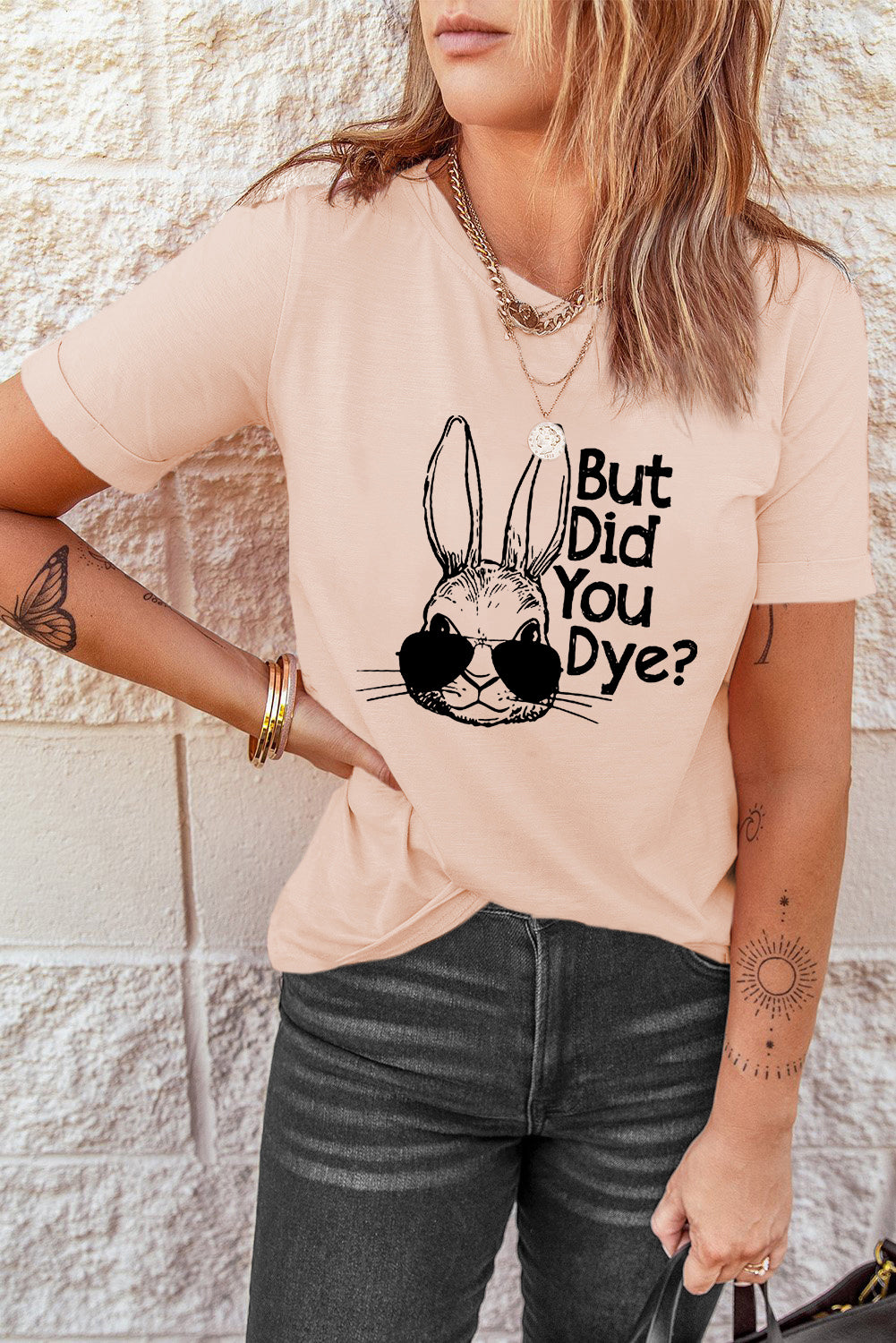 Easter Rabbit Graphic Round Neck Tee Shirt